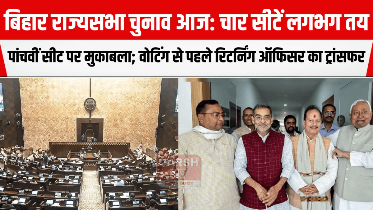 बिहार राज्यसभा चुनाव आज: चार सीटें लगभग तय, पांचवीं सीट पर मुकाबला; वोटिंग से पहले रिटर्निंग ऑफिसर का ट्रांसफर
