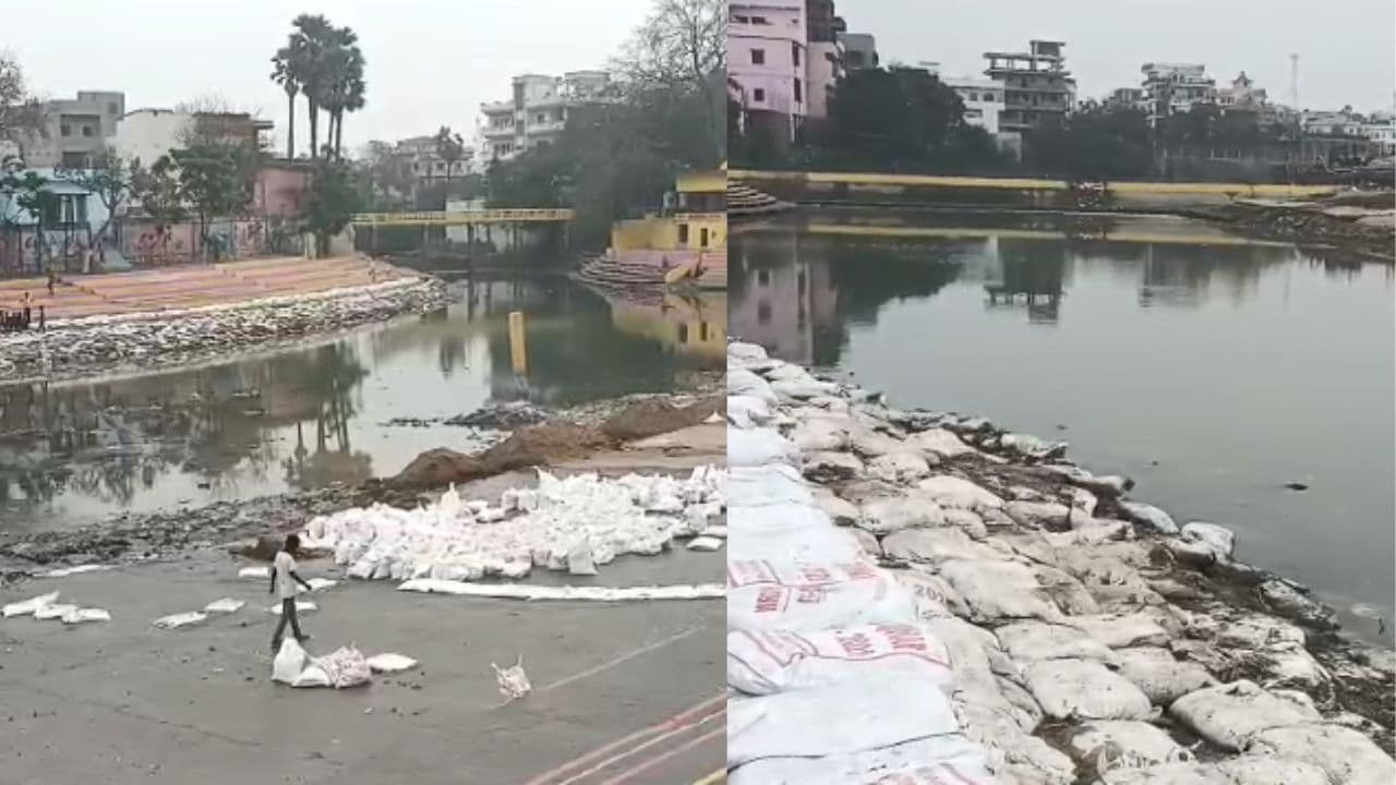 छठ घाट का रंग रोगन तो हो गया लेकिन पानी ऐसा कि.., लोगों ने कहा नगर परिषद ने की है खानापूर्ति...